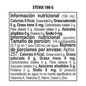 Tabla nutricional de la Stevia en Polvo sin azúcar añadida de Kónfyt.